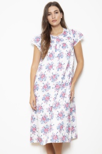 Nolas - 100% Cotton Sateen Rosebud Cap Sleeve Nightdress